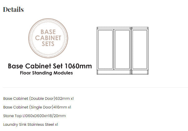 1060*600*900mm Otti Hampshire Matt White Base Laundry Cabinet With Stone Top And Sink