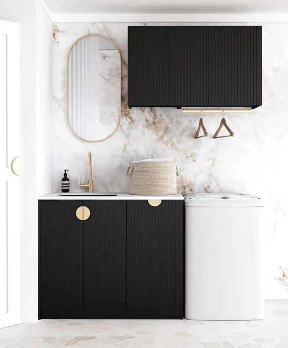 1715*600*2100mm Otti Marlo Matt Black Fluted Moisture Resistant Plywood Laundry Kit