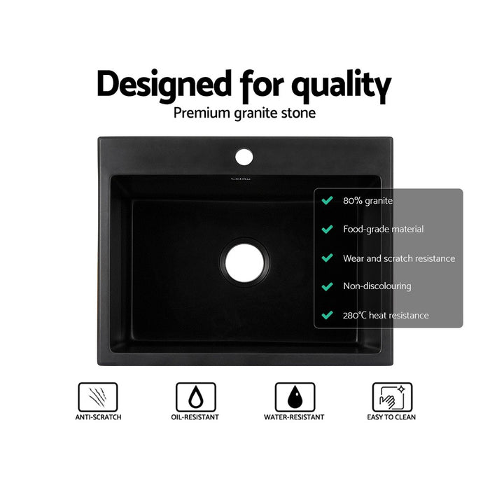 600*470*207mm Hunter Gun Metal Black Granite Stone Basin Single Bowl Kitchen Sink