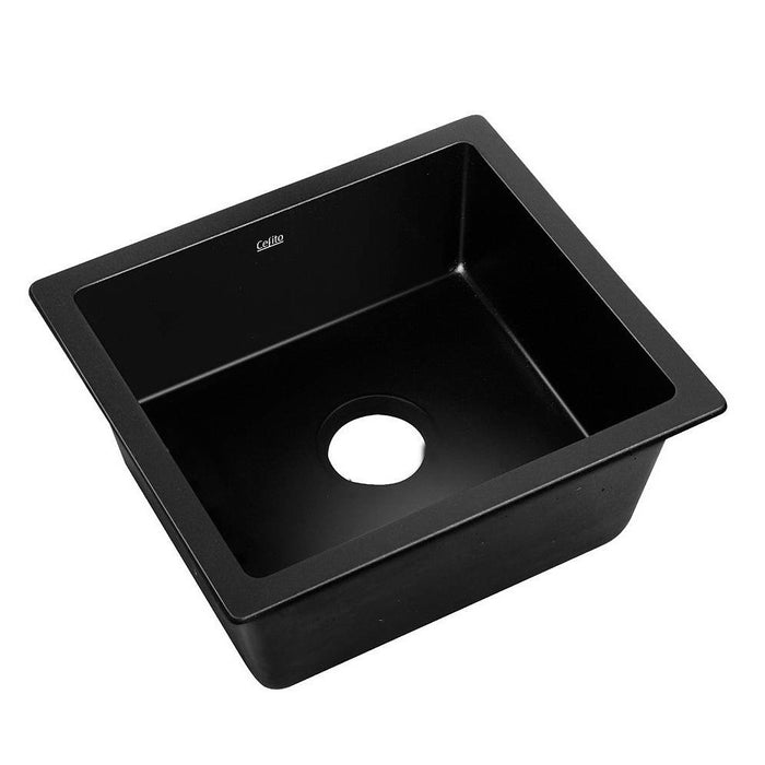 460*410*236mm Hunter Gun Metal Black Granite Stone Under/Topmount Basin Single Bowl Laundry Kitchen Sink