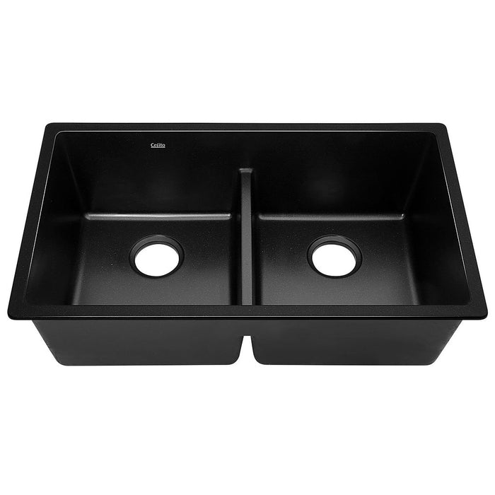 790*460*250mm Hunter Gun Metal Black Granite Stone Under/Topmount Basin Double Bowl Kitchen Sink