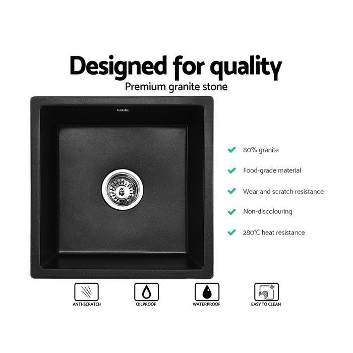 450*450*230mm Hunter Gun Metal Black Granite Stone Under/Topmoun Basin Single Bowl Kitchen Sink