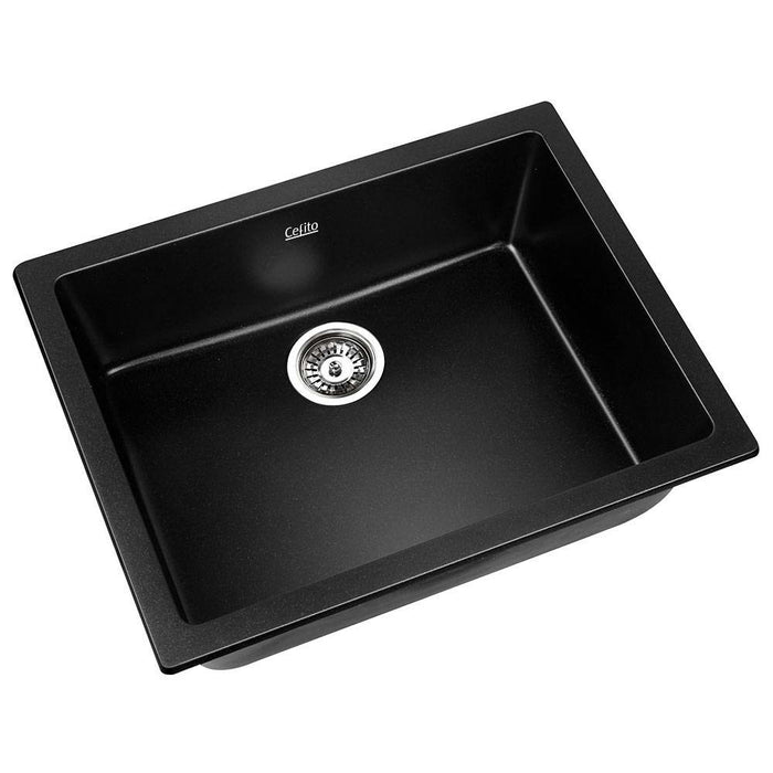 610*470*200mm Hunter Gun Metal Black Granite Stone Under/Topmount Basin Single Bowl Kitchen Sink