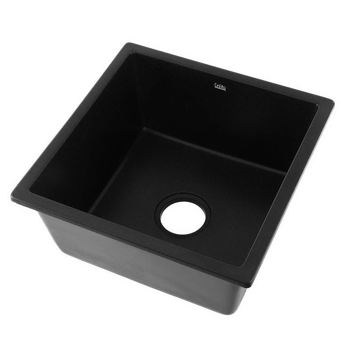 450*450*230mm Hunter Gun Metal Black Granite Stone Under/Topmoun Basin Single Bowl Kitchen Sink