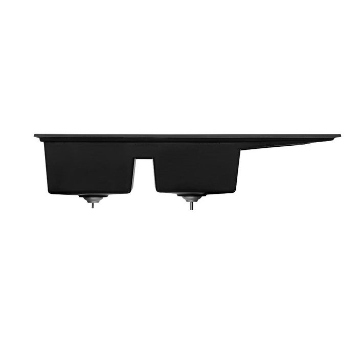 1160*490*240mm Hunter Gun Metal Black Granite Stone Basin Double Bowl With Drainer Kitchen Sink