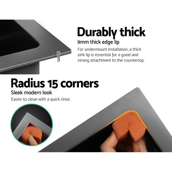 800*480*240mm Hunter Gun Metal Black Granite Stone Basin Single Bowl With Drainer Kitchen Sink