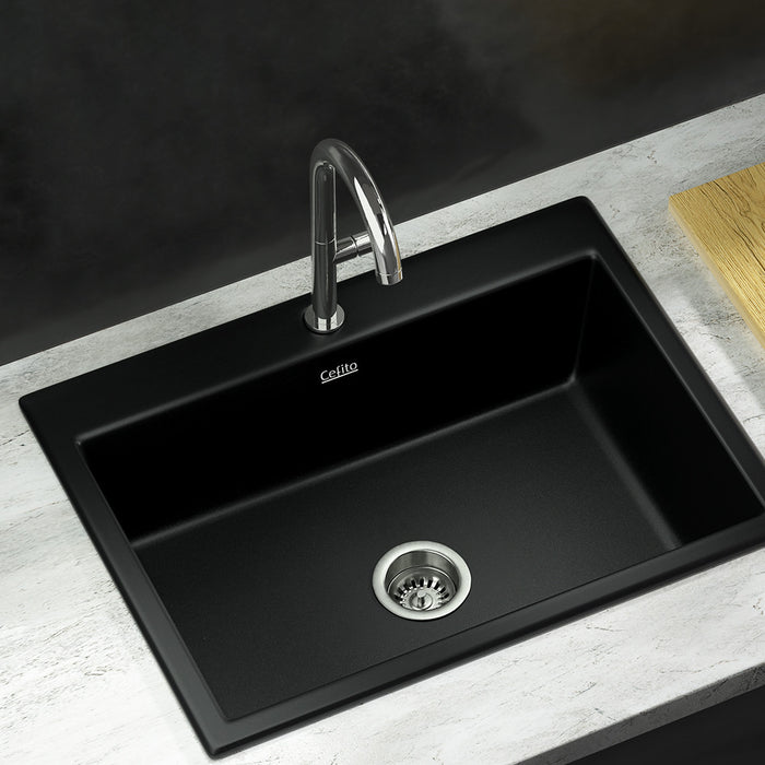 600*470*207mm Hunter Gun Metal Black Granite Stone Basin Single Bowl Kitchen Sink