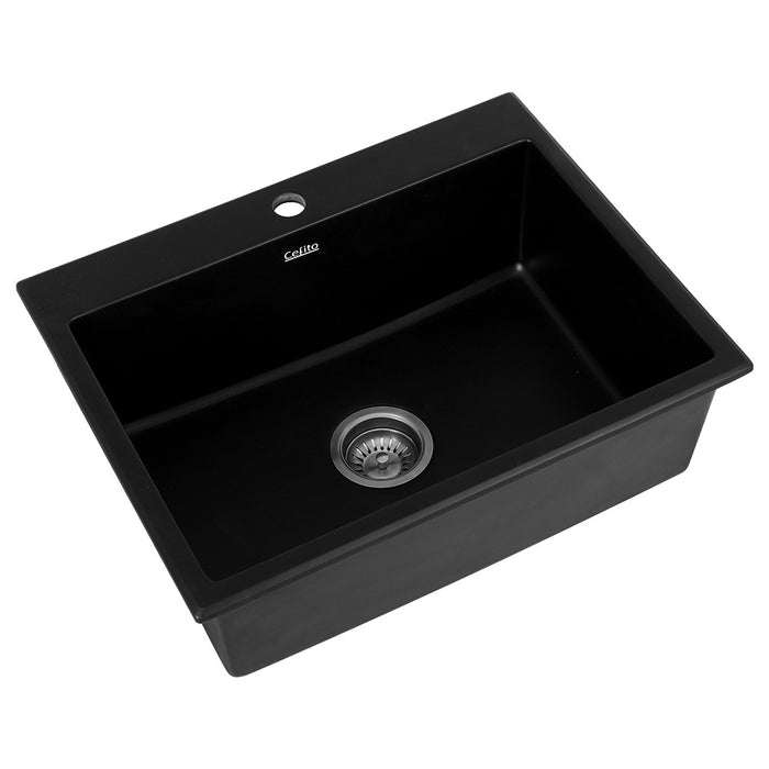 600*470*207mm Hunter Gun Metal Black Granite Stone Basin Single Bowl Kitchen Sink