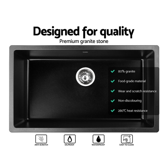 790*460*250mm Hunter Gun Metal Black Granite Stone Under/Topmount Basin Single Bowl Laundry Kitchen Sink
