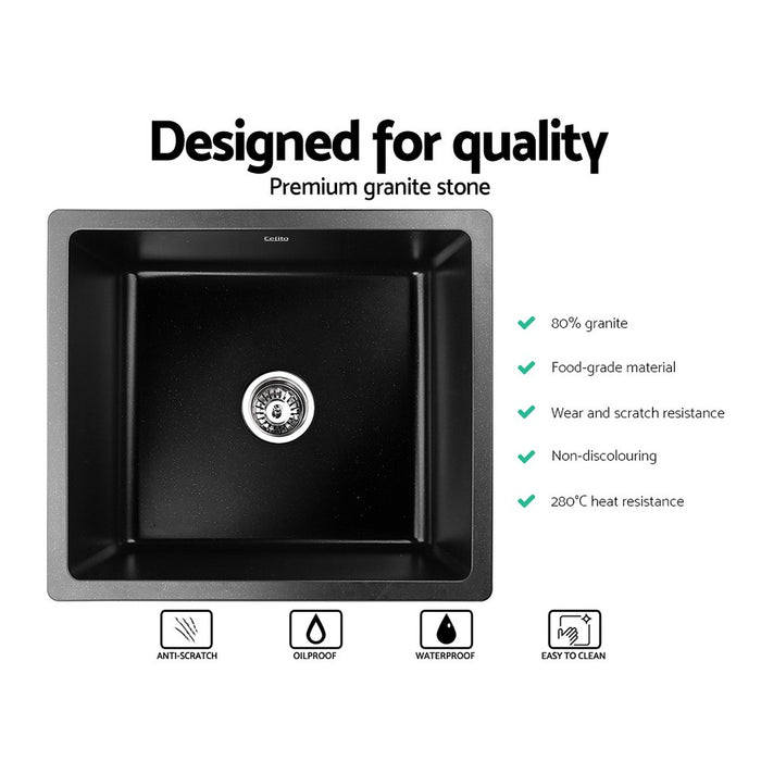 460*410*236mm Hunter Gun Metal Black Granite Stone Under/Topmount Basin Single Bowl Laundry Kitchen Sink