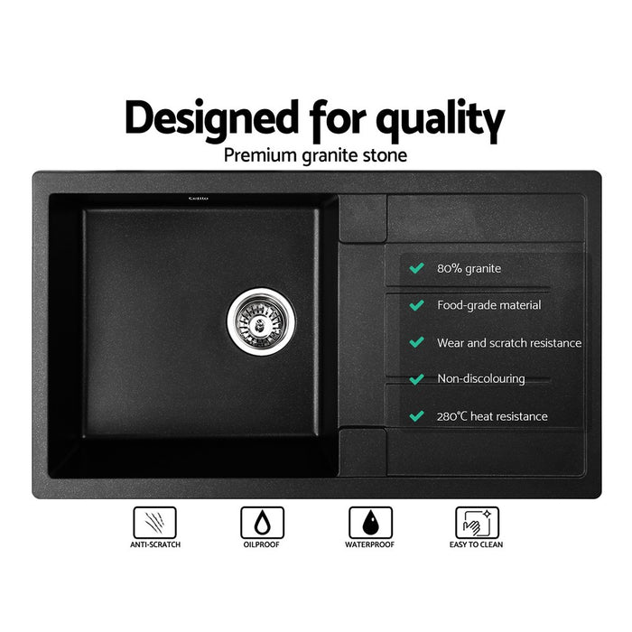 860*500*205mm Hunter Gun Metal Black Granite Stone Under/Topmount With Drainer Basin Single Bowl Laundry Kitchen Sink