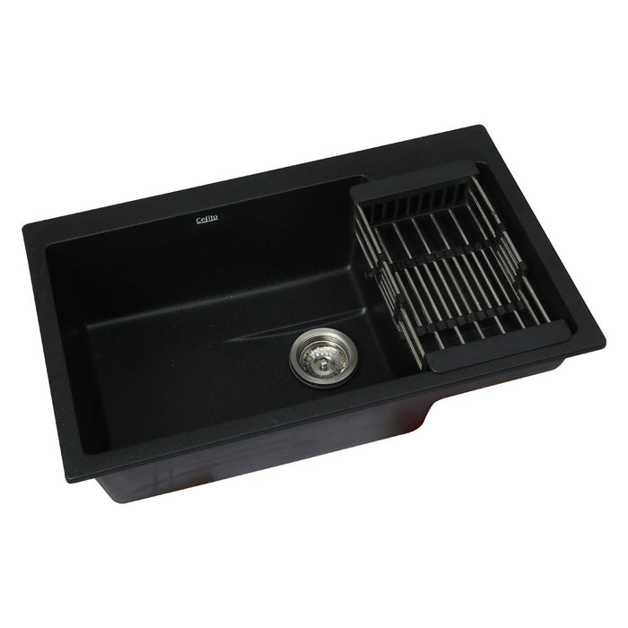 800*480*240mm Hunter Gun Metal Black Granite Stone Basin Single Bowl With Drainer Kitchen Sink