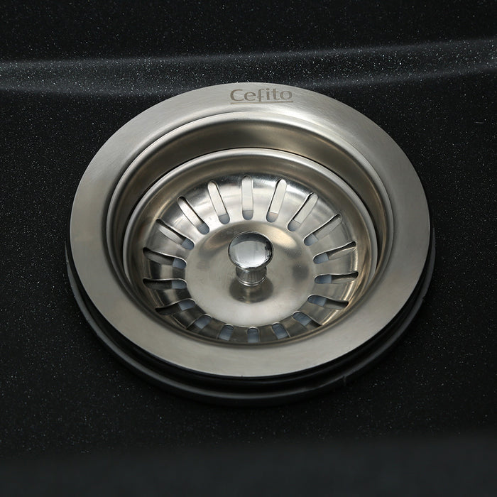 800*480*240mm Hunter Gun Metal Black Granite Stone Basin Single Bowl With Drainer Kitchen Sink