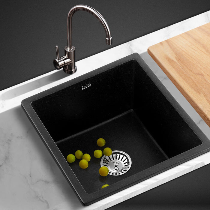 450*450*230mm Hunter Gun Metal Black Granite Stone Under/Topmoun Basin Single Bowl Kitchen Sink