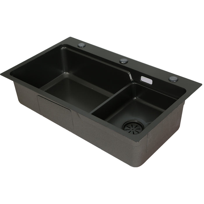 750*450*220mm Hunter Gun Metal Black Stainless Steel Basin Double Bowl Single Bowl Drain Part Kitchen Sink