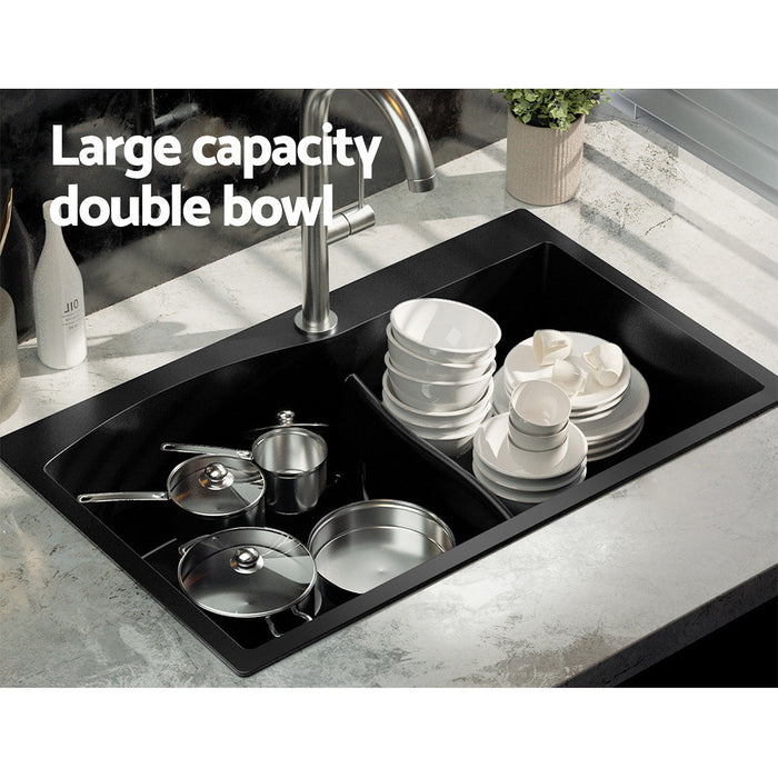 760*470*210mm Hunter Gun Metal Black Granite Stone Basin Double Bowl Laundry Kitchen Sink