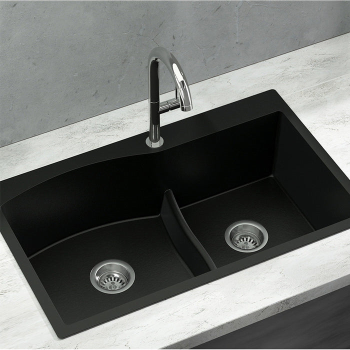 760*470*210mm Hunter Gun Metal Black Granite Stone Basin Double Bowl Laundry Kitchen Sink