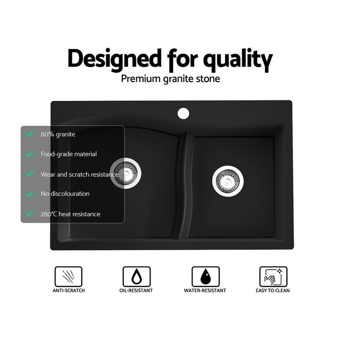 760*470*210mm Hunter Gun Metal Black Granite Stone Basin Double Bowl Laundry Kitchen Sink