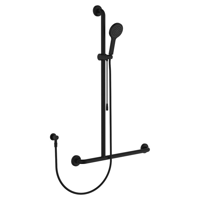 Fienza Matt Black Hustle Care Left/Right Hand Inverted T Rail Shower With Push/Pull Slider