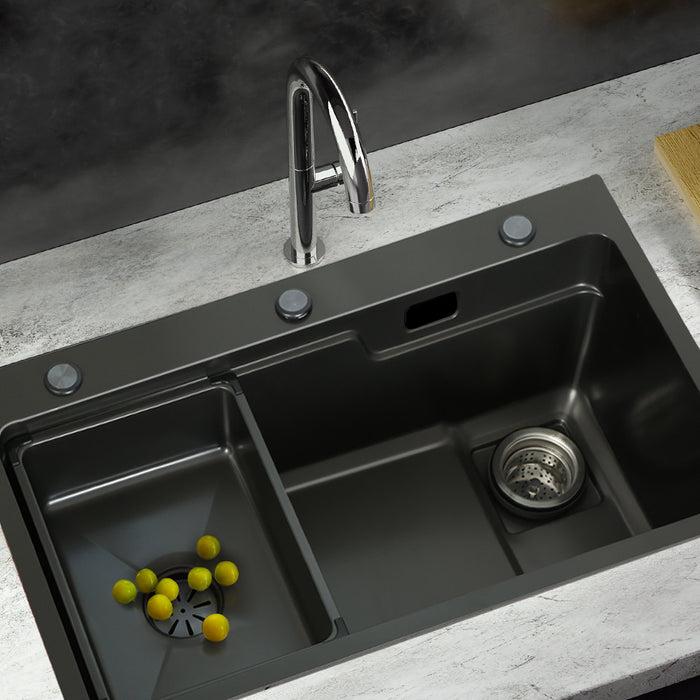 750*450*220mm Hunter Gun Metal Black Stainless Steel Basin Double Bowl Single Bowl Drain Part Kitchen Sink
