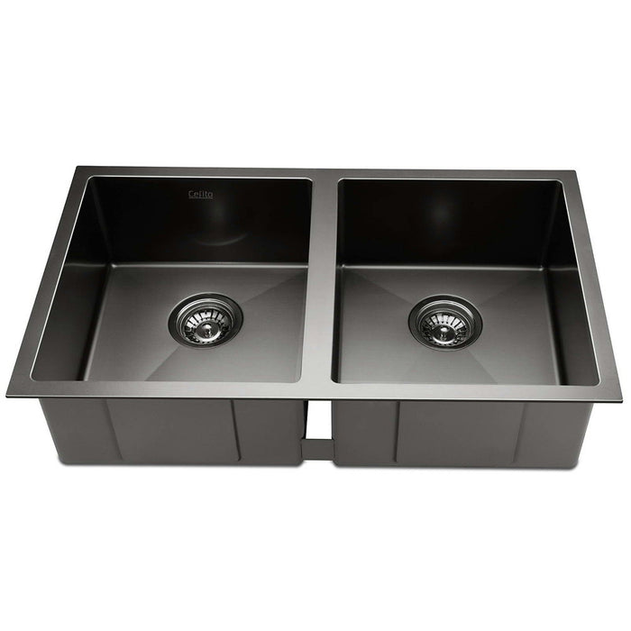 770*450*205mm Hunter Gun Metal Black Stainless Steel Basin Double Bowl Kitchen Sink