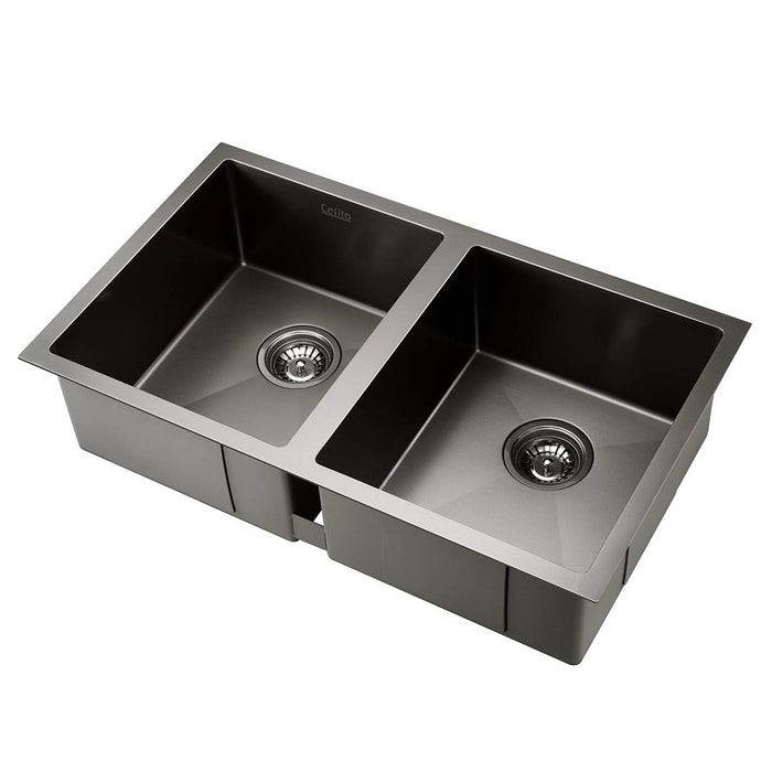 770*450*205mm Hunter Gun Metal Black Stainless Steel Basin Double Bowl Kitchen Sink