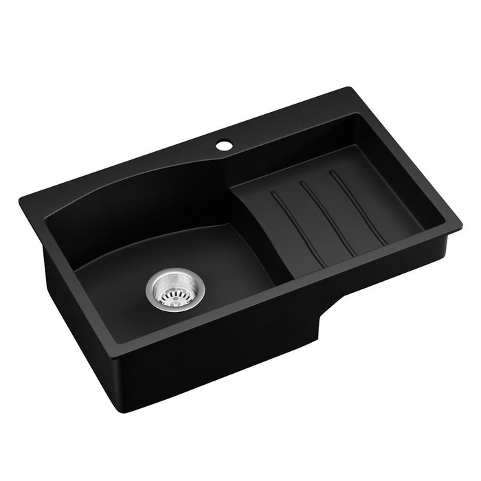 740*450*210mm Hunter Gun Metal Black Granite Stone Basin Single Bowl With Drainer Laundry Kitchen Sink
