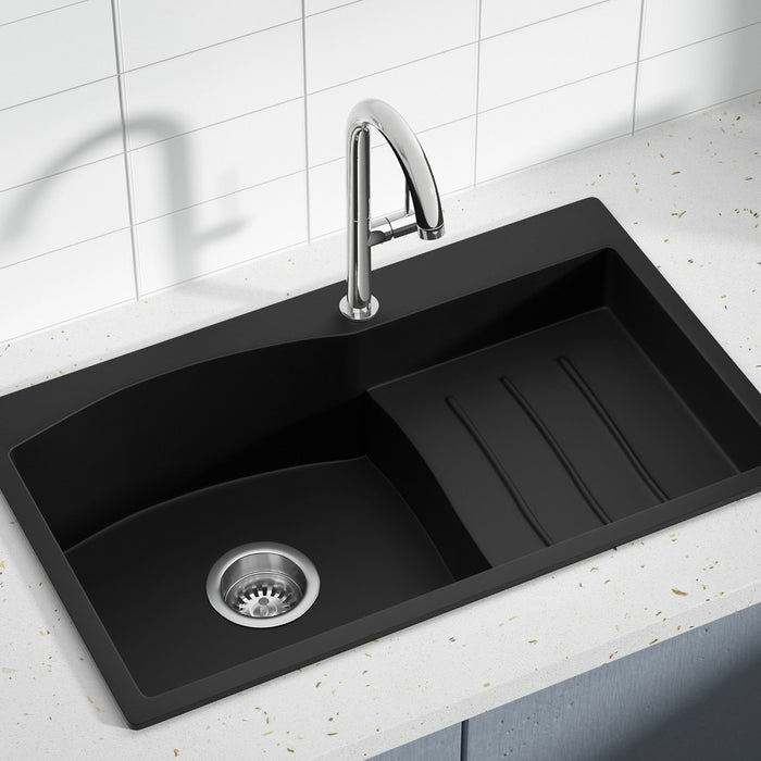 740*450*210mm Hunter Gun Metal Black Granite Stone Basin Single Bowl With Drainer Laundry Kitchen Sink