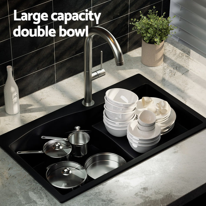 740*450*210mm Hunter Gun Metal Black Granite Stone Basin Single Bowl With Drainer Laundry Kitchen Sink