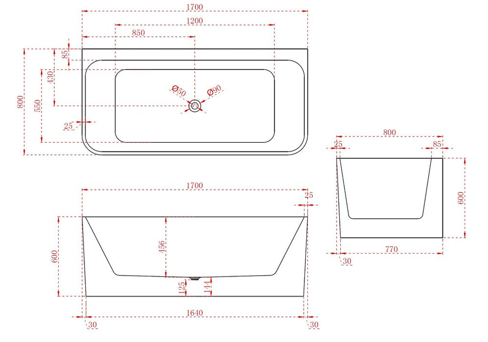 BW FS38 1400/1500/1600/1700mm Gloss White Rectangle 10 Jets Freestanding Spa Baths - HD reno