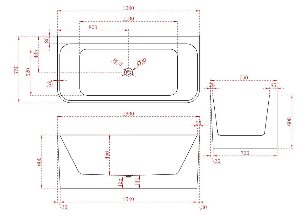 BW FS38 1400/1500/1600/1700mm Gloss White Rectangle 10 Jets Freestanding Spa Baths - HD reno