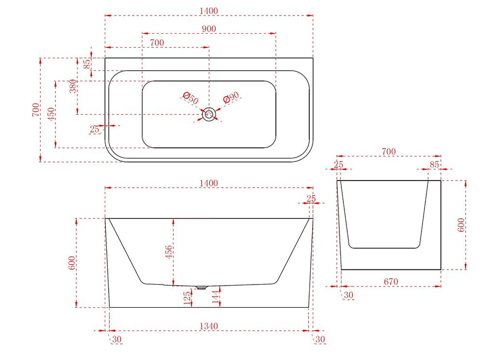 BW FS38 1400/1500/1600/1700mm Gloss White Rectangle Acrylic Back To Wall Baths - HD reno