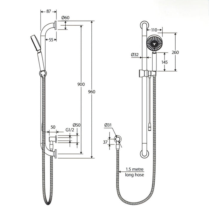 Fienza Stella Care Chrome Round Rail Shower With Push/Pull Slider