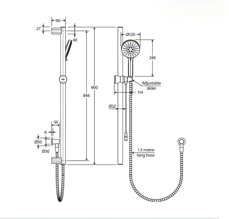 Fienza Care Round Rail Shower With Push/Pull Slider