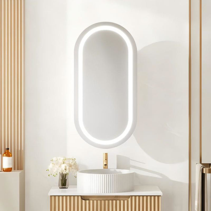 450*160*900mm Mercio Athena Matt White Glass Copper-Free PVC Round/Rectangle Single Door LED Shaving Cabinet