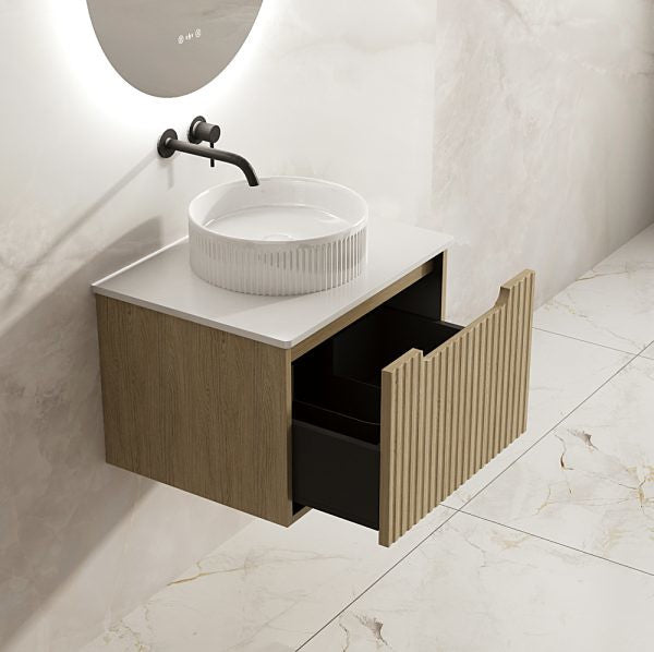 600/750/900/1200/1500*455*390mm Mercio Rhea Natural Oak Fluted Wall-Hung Cabinet