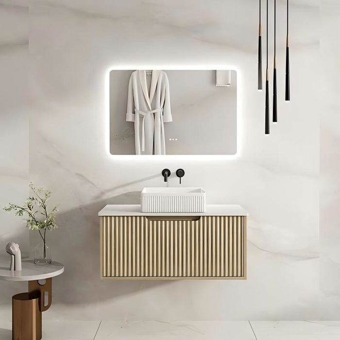 600/750/900/1200/1500*455*390mm Mercio Rhea Natural Oak Fluted Wall-Hung Cabinet