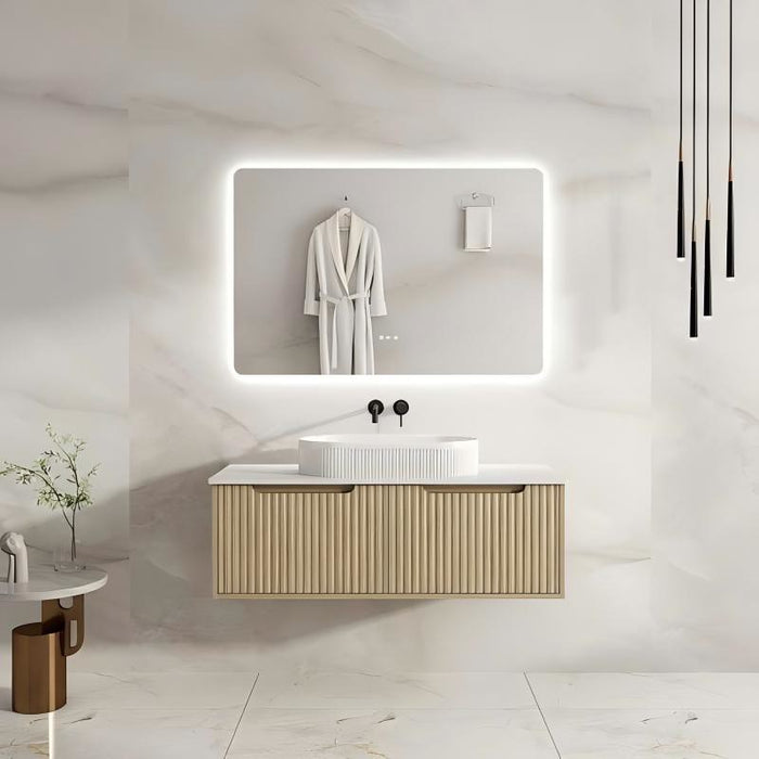 600/750/900/1200/1500*455*390mm Mercio Rhea Natural Oak Fluted Wall-Hung Cabinet