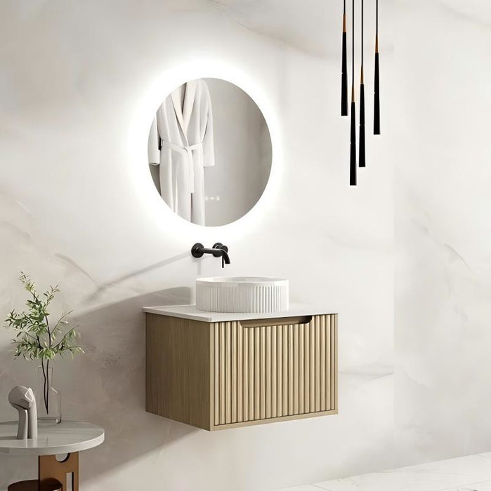 600/750/900/1200/1500*455*390mm Mercio Rhea Natural Oak Fluted Wall-Hung Cabinet