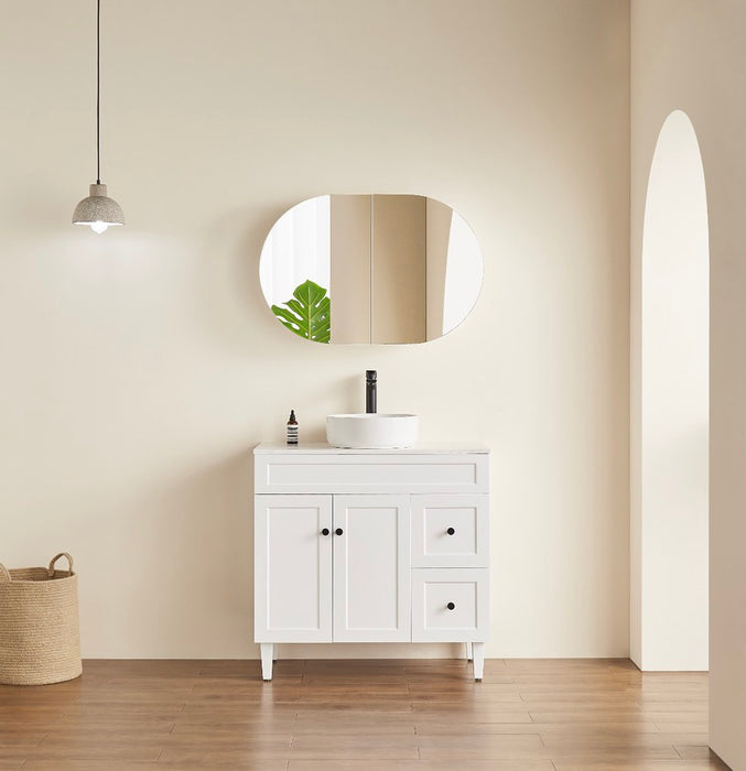900-1500*600*150mm Poseidon Olivia Oval Matt Black/Matt White Copper-free Polyurethane Double Door Mirror Shaving Cabinet