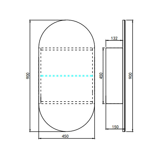 450*900*150mm Poseidon Olivia Oval Matt Black/Matt White Copper-free Mirror Shaving Cabinet