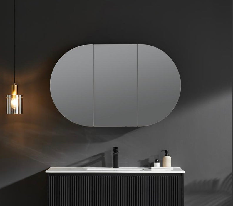 900-1500*600*150mm Poseidon Olivia Oval Matt Black/Matt White Copper-free Polyurethane Double Door Mirror Shaving Cabinet