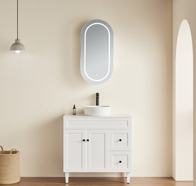 450*900*155mm Poseidon Olivia Oval Matt Black/Matt White Copper-free Polyurethane LED Mirror Shaving Cabinet