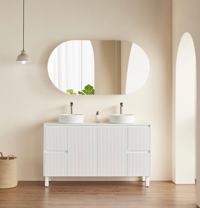 900-1500*600*150mm Poseidon Olivia Oval Matt Black/Matt White Copper-free Polyurethane Double Door Mirror Shaving Cabinet