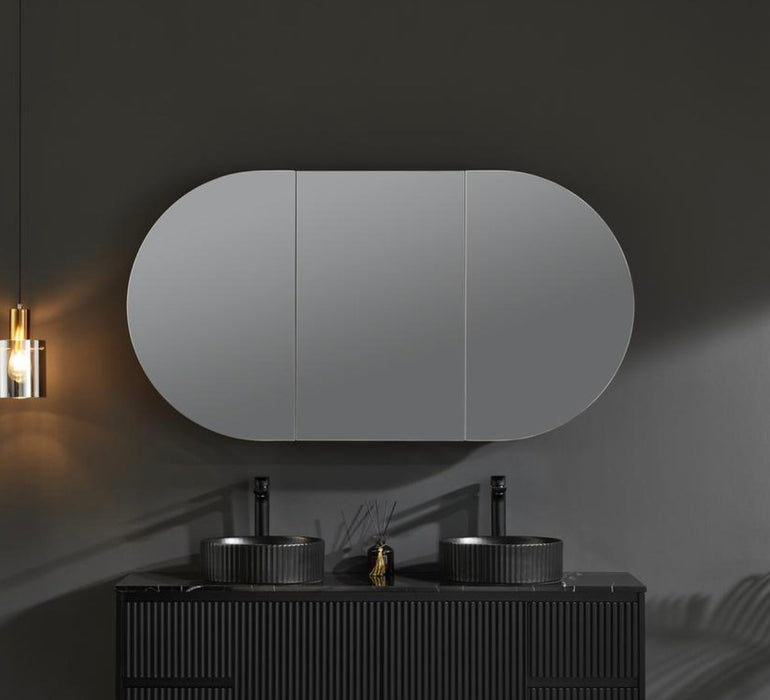 900-1500*600*150mm Poseidon Olivia Oval Matt Black/Matt White Copper-free Polyurethane Double Door Mirror Shaving Cabinet