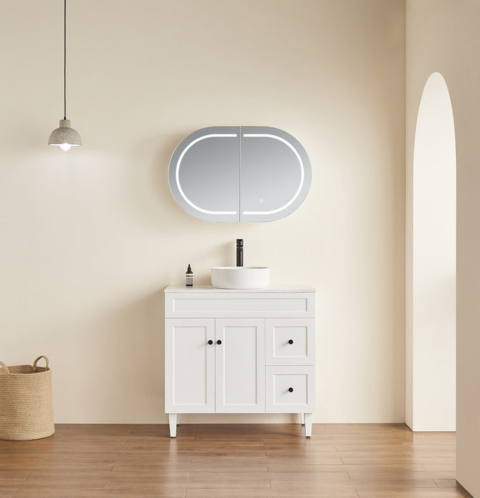 900-1500*600*155mm Poseidon Olivia Oval Matt Black/Matt White Copper-free Polyurethane LED Mirror Shaving Cabinet