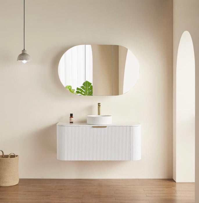 900-1500*600*150mm Poseidon Olivia Oval Matt Black/Matt White Copper-free Polyurethane Double Door Mirror Shaving Cabinet