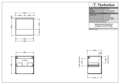 600-1800*460*580mm Timberline KANSAS Wall Hung Vanity