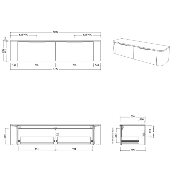 750-1800*500*380mm Timberline Santos Wall Hung Vanity