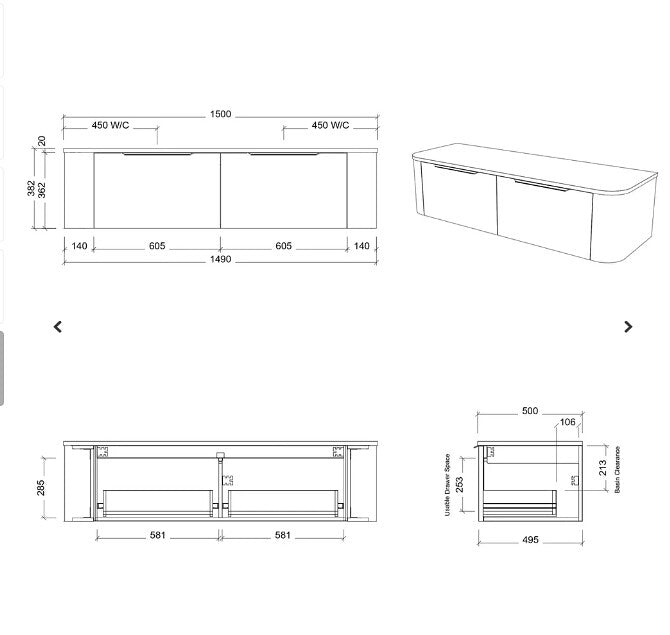 750-1800*500*380mm Timberline Santos Wall Hung Vanity